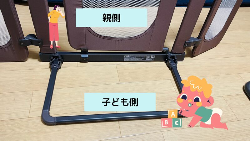 ベビーゲートにスタンドフレームを差し込んだ時の様子です
